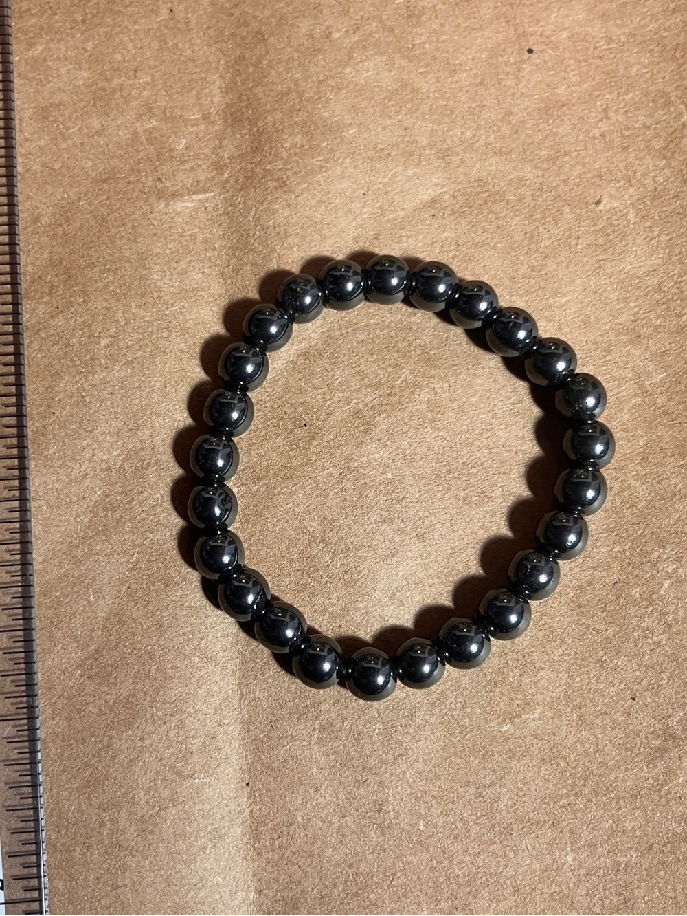 Hematite Beaded Stretch Bracelet - Shiny Dark Gray